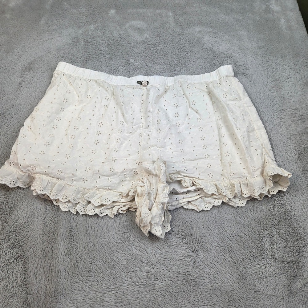 American Eagle Pajama Shorts Womens XL Eyelet Ruffle Rosette Loungewear White